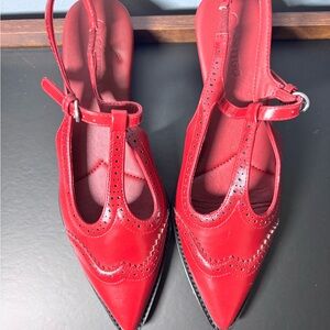 Chic Red T-Strap Women's Flats Kitten Heels